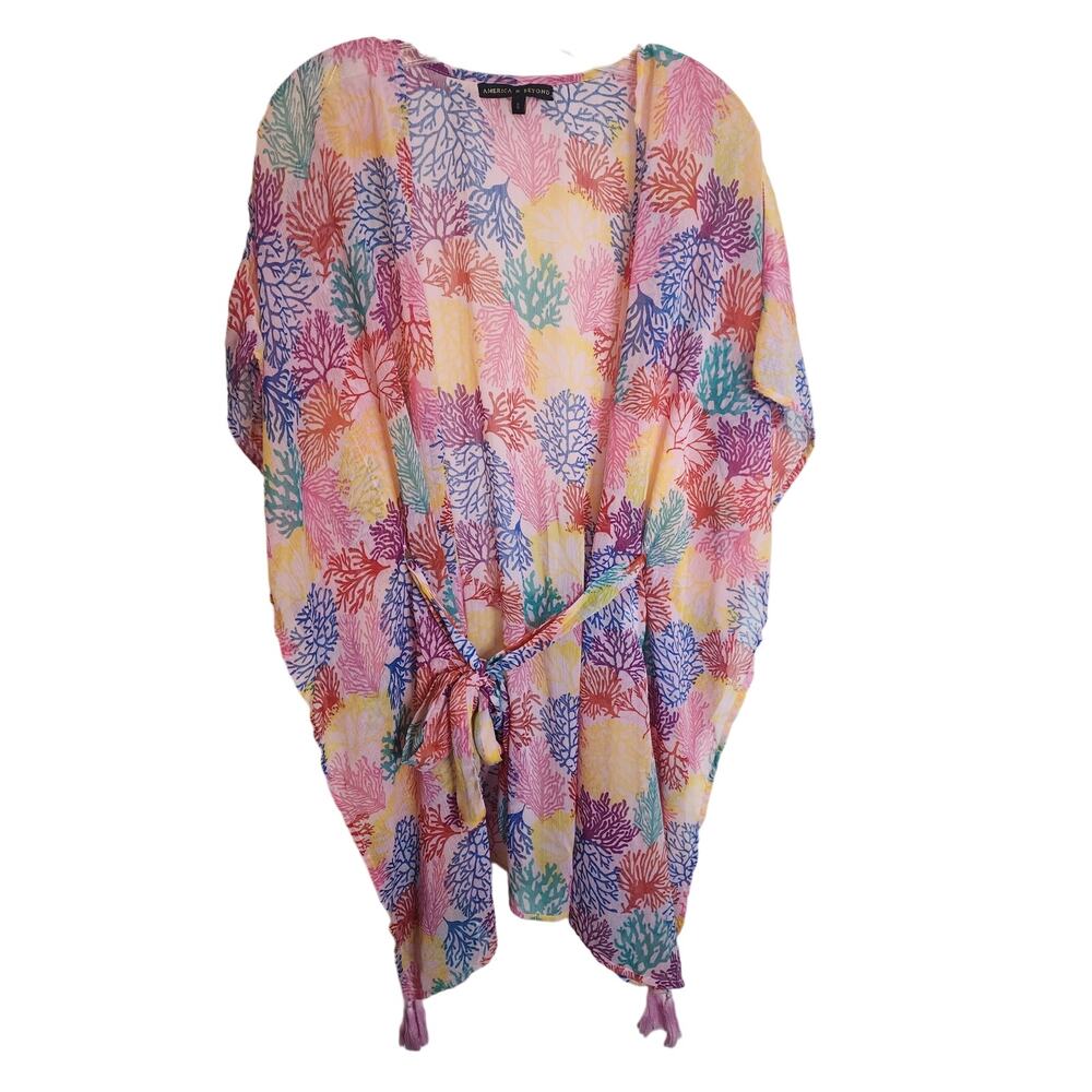 America & Beyond Brightly Colored Tropical Kimono, NWOT, Small
